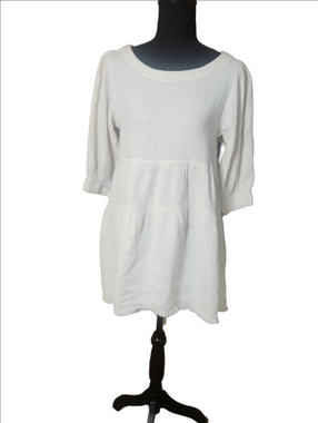 entro White Tiered Gauze Mini Dress, Size Small